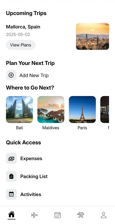 Trip Tailor explore screen